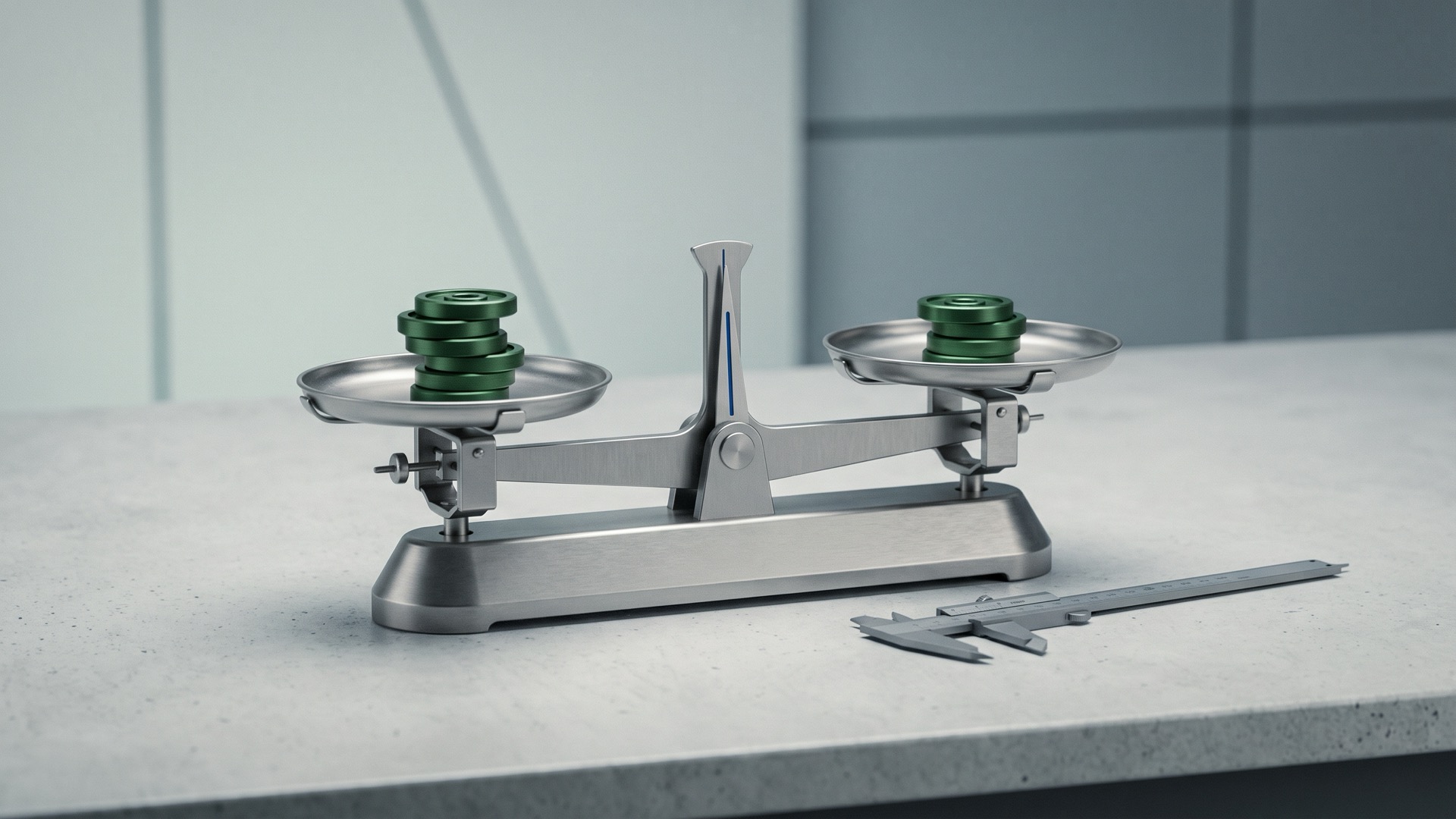 A balance scale weighing stacked tokens, representing the tradeoffs between back in stock app pricing tiers